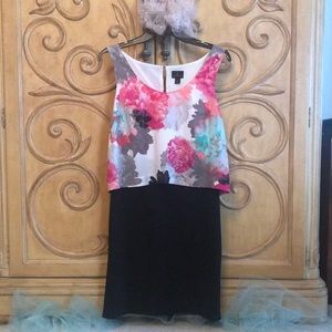 Worthington Sheath Dress Knit and Chiffon Black and Floral